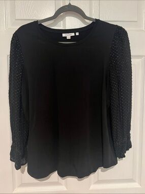 Chico's Black Knit Top with Textured Puff Sleeves